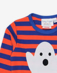 Premium Halloween Baby Long Sleeve Shirt, Blue Orange Striped Ghost Applique, GOTS Certified Organic Cotton, Snap Button Closure by Toby Tiger at brixbailey.com