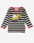 Premium organic cotton kids long sleeve shirt, gray with excavator applique and interactive flap by Toby Tiger at brixbailey.com