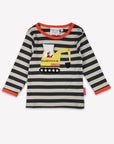 Premium organic cotton kids long sleeve shirt, gray with excavator applique and interactive flap by Toby Tiger at brixbailey.com