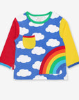Colorful Long Sleeve Organic Cotton Shirt with Rainbow Cloud Print, GOTS Certified, Eco-Friendly Dye, Toby Tiger Design by Toby Tiger at brixbailey.com
