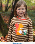 Baby's brown striped organic cotton long sleeve shirt with squirrel applique by at www.brixbailey.com