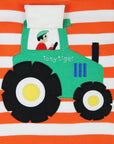 Premium organic cotton kids long sleeve shirt with interactive tractor applique, stylish orange and white stripes, GOTS certified by Toby Tiger at brixbailey.com