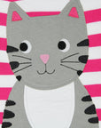 Premium organic cotton kids long sleeve shirt, pink striped with cute cat applique, GOTS certified, stylish and sustainable by Toby Tiger at brixbailey.com