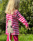 Premium organic cotton kids long sleeve shirt, pink striped with cute cat applique, GOTS certified, stylish and sustainable by Toby Tiger at brixbailey.com