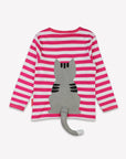Premium organic cotton kids long sleeve shirt, pink striped with cute cat applique, GOTS certified, stylish and sustainable by Toby Tiger at brixbailey.com