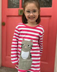 Premium organic cotton kids long sleeve shirt, pink with cute kitten applique, stylish striped design, GOTS certified by Toby Tiger at brixbailey.com