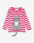 Premium organic cotton kids long sleeve shirt, pink and white striped with cute cat applique by Toby Tiger at brixbailey.com