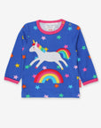 Luxury baby long sleeve shirt with unicorn and rainbow applique, soft organic cotton, snap buttons, trending magical design by Toby Tiger at brixbailey.com