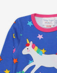 Luxury baby long sleeve shirt with unicorn and rainbow applique, soft organic cotton, snap neck closure, stylish and comfortable by Toby Tiger at brixbailey.com