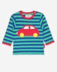 Premium Soft Striped Long-Sleeve Organic Cotton Shirt for Kids with Red Car Applique and Snap Buttons by Toby Tiger at brixbailey.com