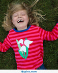 Luxury pink striped long sleeve baby shirt with snowdrop applique, dark blue trim, premium organic cotton by Toby Tiger at brixbailey.com