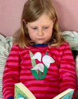 Luxury pink striped long sleeve baby shirt with snowflake applique, dark blue trim, premium organic cotton by Toby Tiger at brixbailey.com