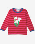 Luxury dark blue and pink striped long sleeve baby shirt with snowdrop applique, premium organic cotton by Toby Tiger at brixbailey.com