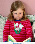 Luxury pink striped long sleeve baby shirt with snowdrop applique, dark blue trim, premium organic cotton by Toby Tiger at brixbailey.com