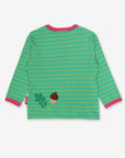 Adorable Squirrel Print Green Long Sleeve Organic Cotton Baby Shirt with Snap Buttons and Pink Trim by Toby Tiger at brixbailey.com