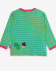 Adorable Squirrel Print Green Long Sleeve Organic Cotton Baby Shirt with Snap Buttons and Pink Trim by Toby Tiger at brixbailey.com
