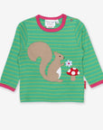 Adorable Squirrel Print Organic Cotton Long Sleeve Baby Shirt with Snap Buttons and Pink Trim by Toby Tiger at brixbailey.com