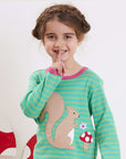 Adorable Squirrel Print Organic Cotton Long Sleeve Baby Shirt with Snap Buttons and Pink Accents by Toby Tiger at brixbailey.com