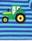 Premium baby striped long sleeve shirt with tractor applique, soft organic cotton, eco-friendly dyes, machine washable by Toby Tiger at brixbailey.com
