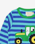 Premium baby long sleeve striped shirt with tractor applique, soft organic cotton, eco-friendly dyes, machine washable by Toby Tiger at brixbailey.com