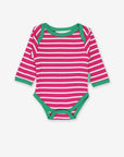Premium baby bodysuit with envelope neckline, pink striped organic cotton, soft sustainable fabric, stylish unisex design by Toby Tiger at brixbailey.com