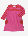 Long Sleeve Organic Kids Dress with Fun Apple Appliques and Pink Pockets by Toby Tiger at brixbailey.com