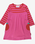 Long Sleeve Organic Kids Dress with Fun Apple Appliques and Striped Design by Toby Tiger at brixbailey.com