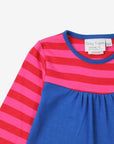 Girls' dark blue long sleeve floral applique dress by Brix Bailey in organic cotton at www.brixbailey.com