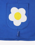 Premium organic cotton kids long sleeve dress with daisy applique, stylish blue and lilac striped bodice, soft sustainable fabric by Toby Tiger at brixbailey.com