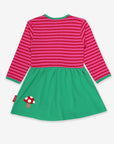 Charming Green and Pink Striped Organic Cotton Baby Dress with Deer Applique and Fly Agaric Detail by Toby Tiger at brixbailey.com