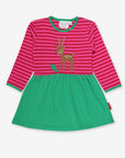 Charming Green and Pink Striped Organic Cotton Baby Dress with Deer Applique and Mushroom Detail by Toby Tiger at brixbailey.com