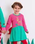 Charming Green and Pink Striped Organic Cotton Baby Dress with Deer Applique and Mushroom Detail by Toby Tiger at brixbailey.com