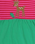 Charming Green and Pink Striped Organic Cotton Baby Dress with Deer Applique and Mushroom Detail by Toby Tiger at brixbailey.com