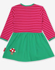 Charming Green and Pink Striped Organic Cotton Baby Dress with Deer Applique and Fly Agaric Detail by Toby Tiger at brixbailey.com