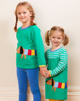 Adorable Green Striped Dapple Dachshund T-Shirt Dress for Babies, Soft Organic Cotton, Machine Washable by Toby Tiger at brixbailey.com