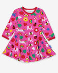 Luxury skater dress with colorful Toby Tiger print, premium organic cotton, stylish swing skirt, best-selling baby and toddler dress by Toby Tiger at brixbailey.com