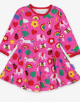 Luxury skater dress with colorful Toby Tiger print, premium organic cotton, stylish swing skirt, best-selling baby and toddler dress by Toby Tiger at brixbailey.com