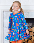 Premium organic cotton skater dress with long sleeves and bear print, soft GOTS-certified fabric, snap buttons, eco-friendly dyes by Toby Tiger at brixbailey.com