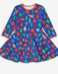 Premium skater dress with long sleeves and bear print, soft organic cotton, eco-friendly dyes, snap buttons, stylish wild adventure design by Toby Tiger at brixbailey.com