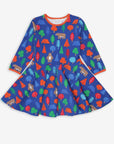 Premium skater dress with long sleeves and bear print in soft certified organic cotton, stylish and comfortable for little adventurers by Toby Tiger at brixbailey.com