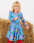 Colorful Farm Animal Print Skater Dress in Soft GOTS-Certified Organic Cotton, Stylish and Eco-Friendly Kids Outfit by Toby Tiger at brixbailey.com