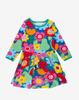Premium Long Sleeve Skater Dress with Floral and Fruit Print in GOTS Certified Organic Cotton by Toby Tiger at brixbailey.com