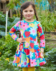 Stylish Long Sleeve Summer Skater Dress with Floral Fruit Print in GOTS Certified Organic Cotton by Toby Tiger at brixbailey.com