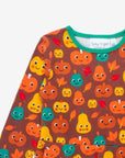 Premium organic cotton pumpkin print skater dress for kids, long sleeve soft Halloween outfit, GOTS certified eco-friendly by Toby Tiger at brixbailey.com