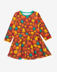 Premium organic cotton kids pumpkin skater dress, long sleeve Halloween outfit, soft GOTS certified fabric, eco-friendly dyes, stylish autumn wardrobe essential by Toby Tiger at brixbailey.com
