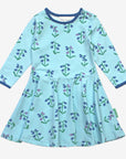 Pastel Blue Bellflower Print Long Sleeve Organic Cotton Skater Dress for Kids, Spring and Summer Favorite, GOTS Certified by Toby Tiger at brixbailey.com