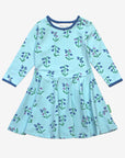 Pastel Blue Bellflower Print Long Sleeve Organic Cotton Skater Dress for Kids, Spring and Summer Favorite, Soft GOTS-Certified by Toby Tiger at brixbailey.com