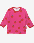 Organic Apple Print Long Sleeve Kids T-Shirt - Soft GOTS Certified Cotton with Snap Buttons for Easy Dressing by Toby Tiger at brixbailey.com