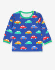 Fun and Comfortable Long-Sleeve Organic Cotton Shirt with Car Print for Kids, Easy Snap Buttons, GOTS Certified by Toby Tiger at brixbailey.com