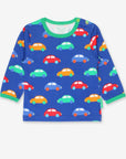 Fun and Stylish Organic Cotton Long-Sleeve Baby Shirt with Car Print, Soft GOTS-Certified Fabric, Snap Buttons for Easy Dressing by Toby Tiger at brixbailey.com